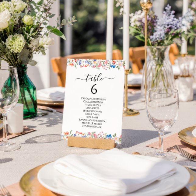Invitación Colorful Whimsical Wildflower Wedding Table Number (Subido por el creador)