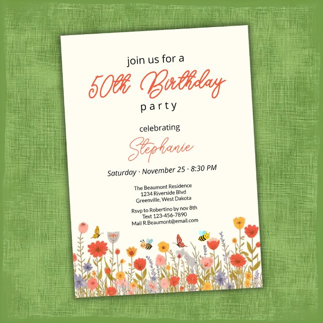 Invitación Colorful Wildflower Bee's 50th Birthday Party (Subido por el creador)