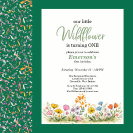 Invitación Colorful Wildflower Butterfly 1st Birthday