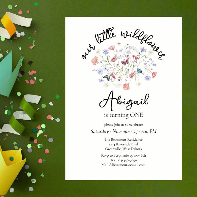 Invitación Colorful Wildflower Centerpiece 1st Birthday Party (Subido por el creador)