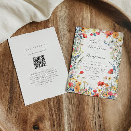 Invitación Colorful Wildflower QR Code Wedding