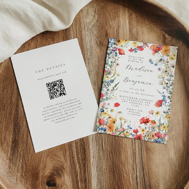 Invitación Colorful Wildflower QR Code Wedding (Subido por el creador)