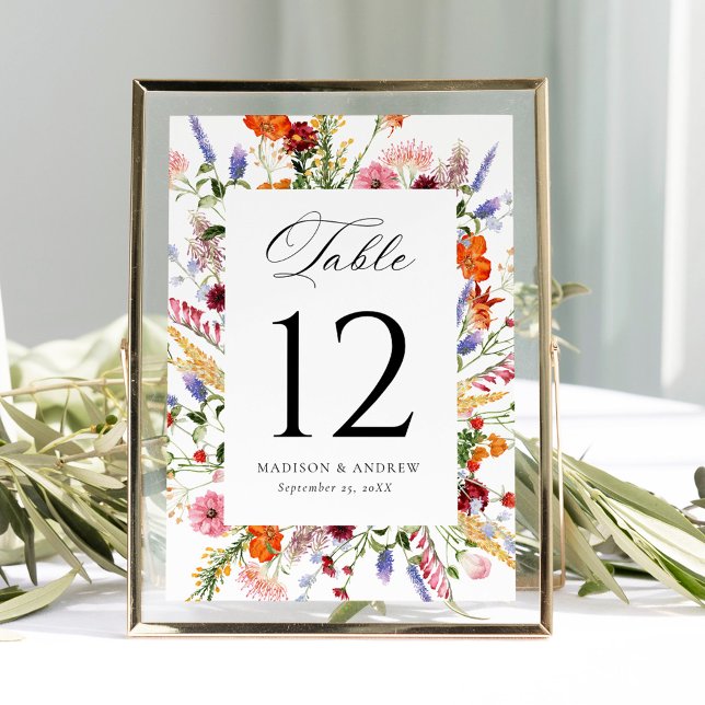 Invitación Colorful Wildflower Wedding Table Number Card (Subido por el creador)