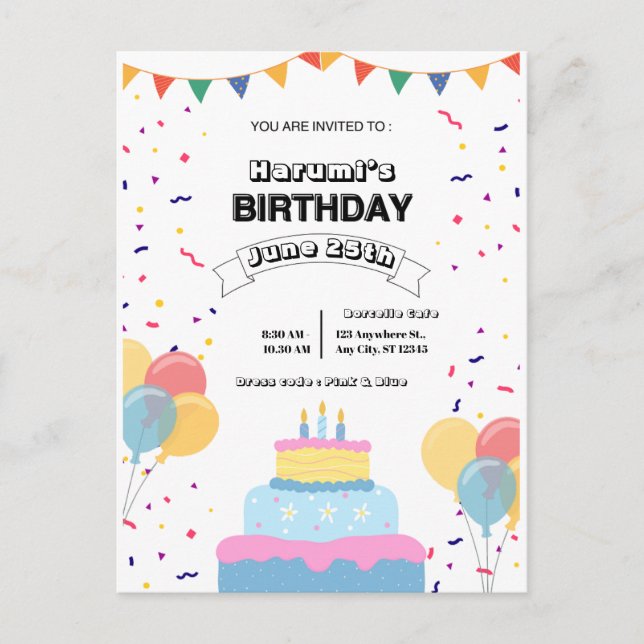 Invitación Colorida a la Fiesta de Cumpleaños (Anverso)