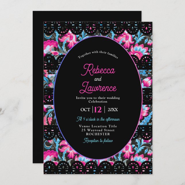 Invitación colorida a una boda en México (Anverso / Reverso)