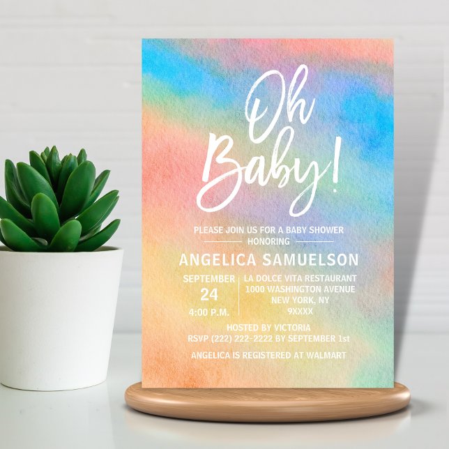 Invitación Colorida acuarela arcoiris Oh Baby Shower (Subido por el creador)