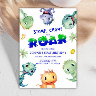 Invitación Colorida acuarela Dinosaurio Primera fiesta de cum
