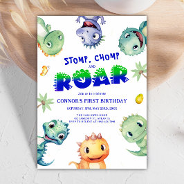 Invitación Colorida acuarela Dinosaurio Primera fiesta de cum
