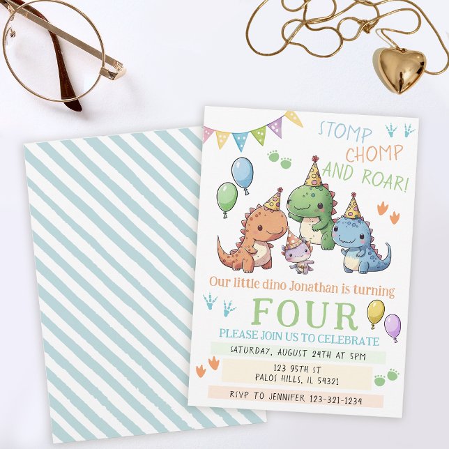 Invitación Colorida acuarela Dinosaurios fiesta de cumpleaños (Subido por el creador)