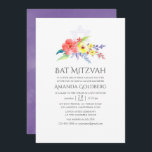 Invitación Colorida acuarela Floral Bat Mitzvah<br><div class="desc">Sofisticadas invitaciones mitzvah de murciélago de color de flores silvestres brillantes con acentos de ciruela,  ultravioleta y verde sabio diseñados para ser rápida y fácilmente adaptadas a las especificaciones de tu evento.</div>