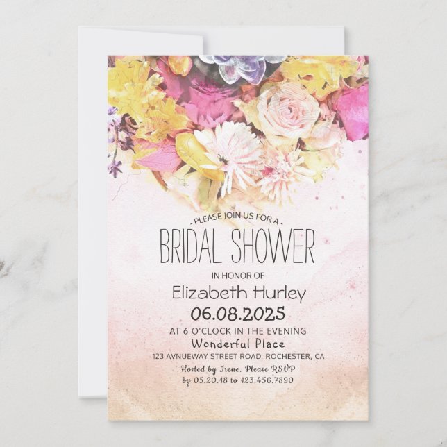 Invitación Colorida acuarela Floral Botánica Bridal Ducha (Anverso)