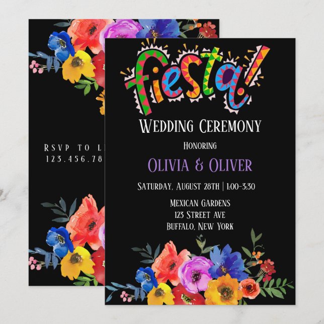 Invitación Colorida acuarela Floral Fiesta Boda (Anverso / Reverso)