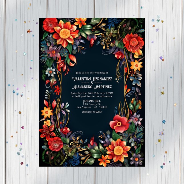 Invitación Colorida acuarela Floral Fiesta Boda Código QR (Colorful Watercolor Floral Fiesta Wedding QR Code Invitation)