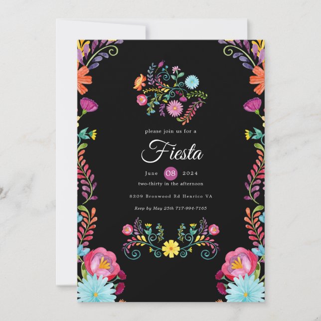 Invitación Colorida acuarela Floral Fiesta Mexicana (Anverso)