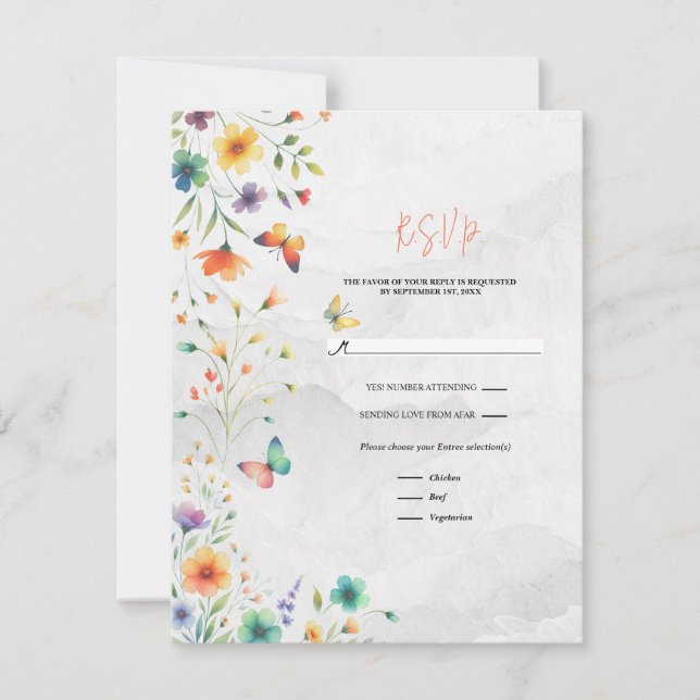 Invitación Colorida acuarela Floral mariposa Boda RSVP (Anverso)