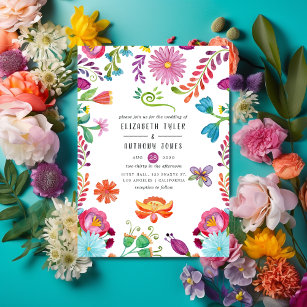 Invitación Colorida acuarela Floral Mexicana Fiesta Boda