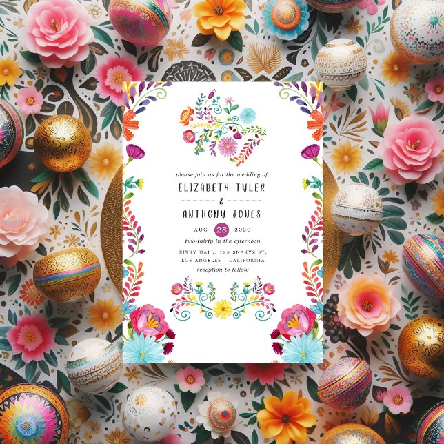 Invitación Colorida acuarela Floral Mexicana Fiesta Boda (Colorful Watercolor Floral Mexican Fiesta Wedding Invitation)