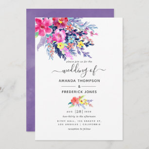 Invitación Colorida acuarela Floral Primavera Boda