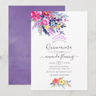 Invitación Colorida acuarela Floral Primavera Quinceañera