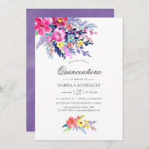 Invitación Colorida acuarela Floral Quinceañera