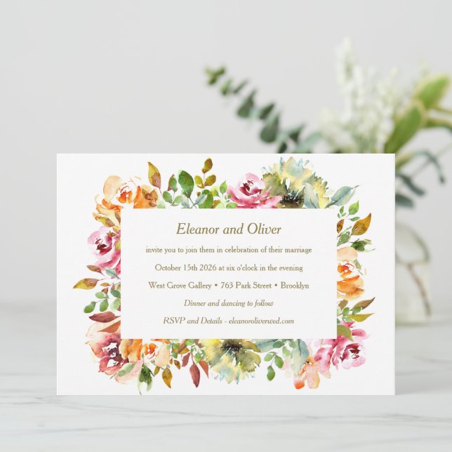 Invitación Colorida acuarela Floral Tierra Boda (Anverso de pie)