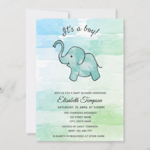 Invitación Colorida acuarela lindo elefante bebé ducha