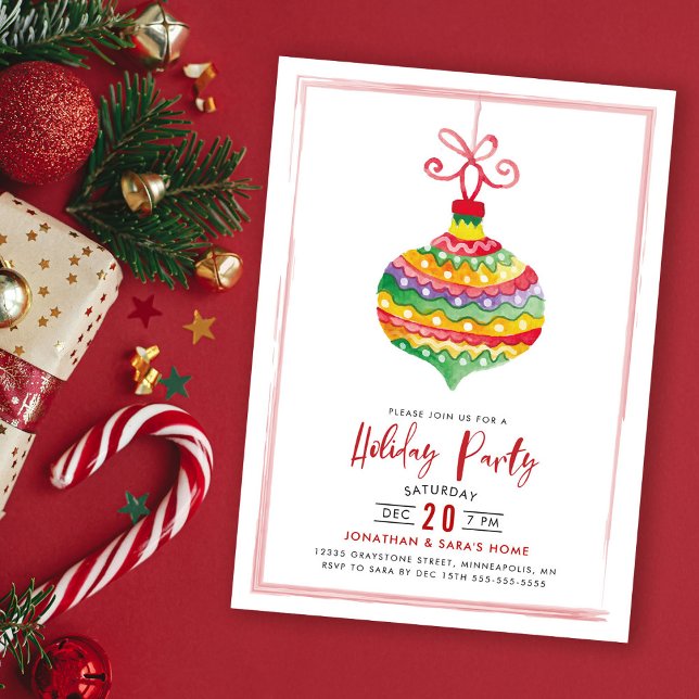 Invitación Colorida acuarela Ornament Holiday Party (Subido por el creador)