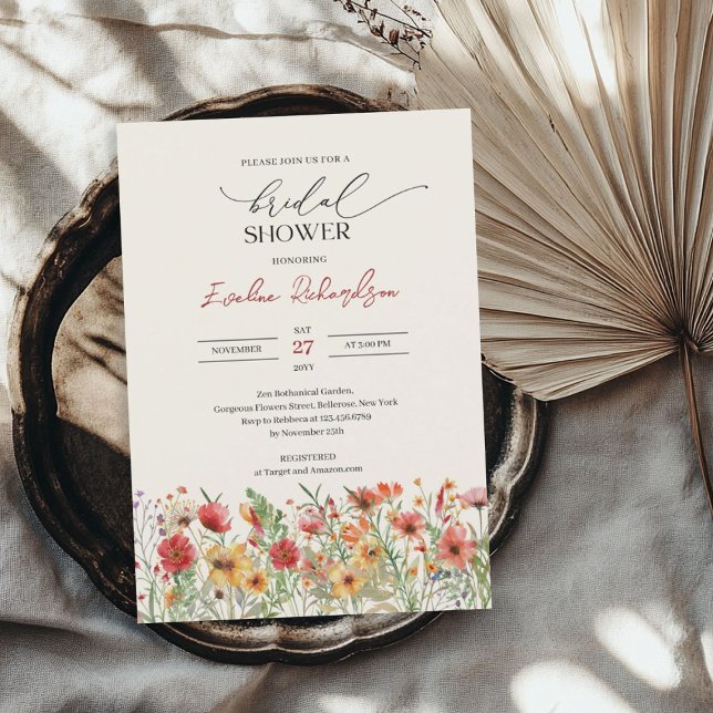 Invitación Colorida acuarela primavera flor silvestre novia (Colorful watercolor spring wildflowers bridal invitation)