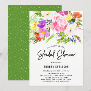 Invitación Colorida acuarela Primavera florece en la ducha de