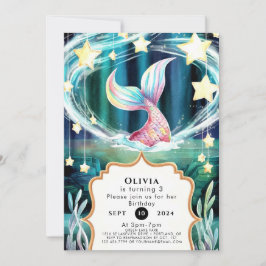 Invitación Colorida acuarela Sirena Cumpleaños