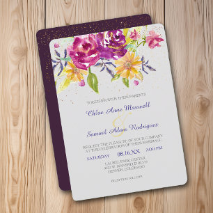 Invitación Colorida acuarela Sparkle Bouquet Invite a la boda