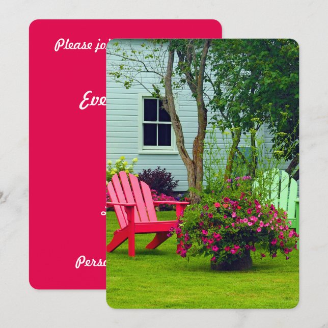 Invitación Colorida Adirondack Chair Floral Photo (Anverso / Reverso)