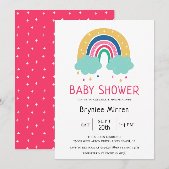 Invitación Colorida Baby Shower arcoiris (Anverso / Reverso)