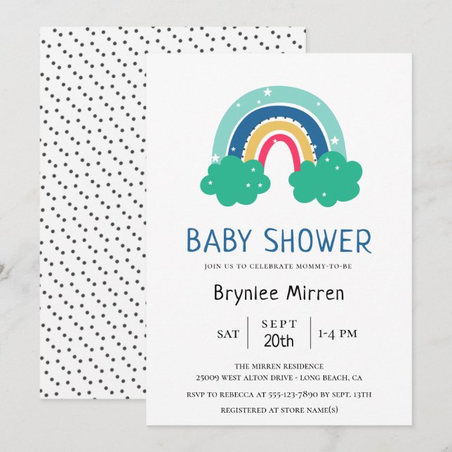 Invitación Colorida Baby Shower arcoiris (Anverso / Reverso)