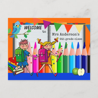 Invitación Colorida bienvenida de vuelta a la postal escolar