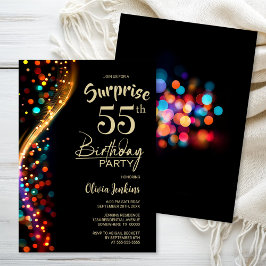 Invitación Colorida Bokeh Surprise 55th Birthday Party