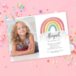 Invitación Colorida caligrafía arcoíris Foto Niños Cumpleaños