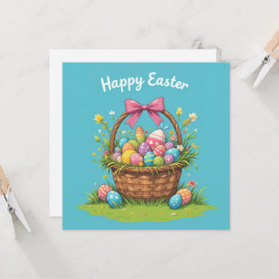 Invitación Colorida cesta de Pascua con fiesta de huevos