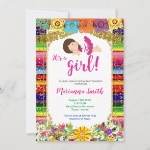 Invitación Colorida Chica mexicana Floral Fiesta Baby Shower