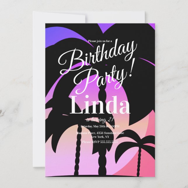 Invitación Colorida con Palma de Tema Verano (Anverso)
