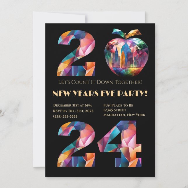 Invitación colorida de Año Nuevo 2024 (Anverso)