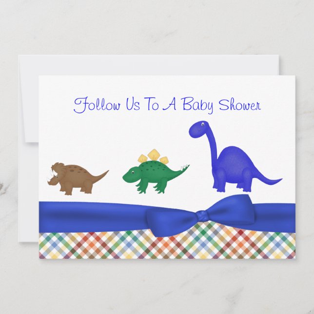 Invitación colorida de Baby Shower del dinosaurio (Anverso)