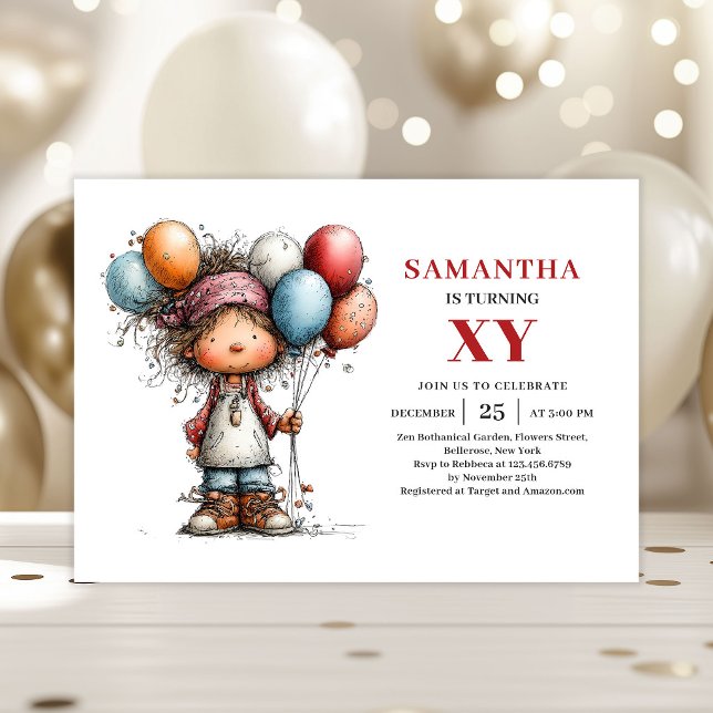 Invitación colorida de cumpleaños para niño capric (Whimsical Girl Birthday Colorful invitation)