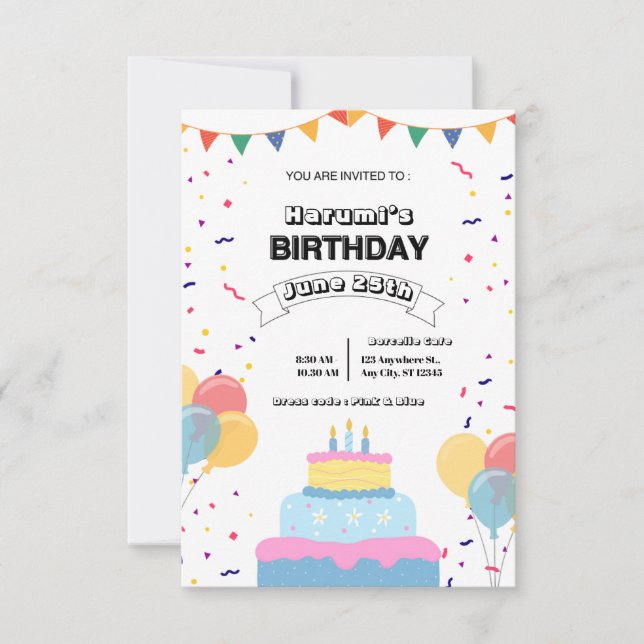 Invitación Colorida de Fiesta de Cumpleaños (Anverso)