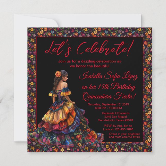 Invitación Colorida de Fiesta Quinceañera (Anverso)