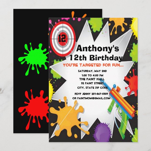 Invitación colorida de la fiesta de cumpleaños de (Anverso / Reverso)