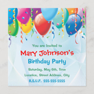 Invitación colorida de la fiesta de cumpleaños de