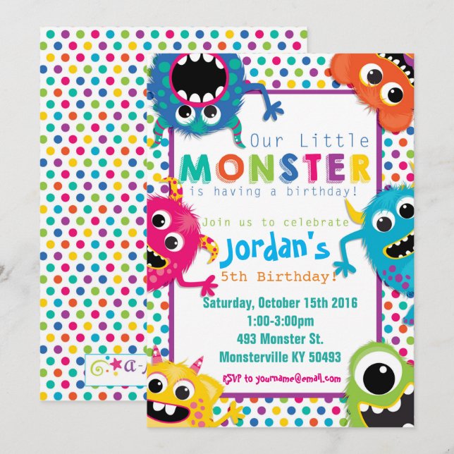Invitación colorida de la fiesta de cumpleaños de (Anverso / Reverso)