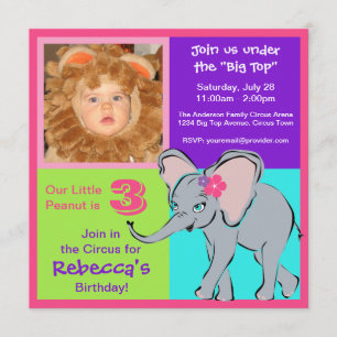 Invitación colorida de la foto del elefante de la