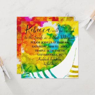 Invitación colorida de la plaza Mitzvah en murciél